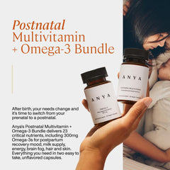 Packshot showing two ANYA postnatal vitamin bottles