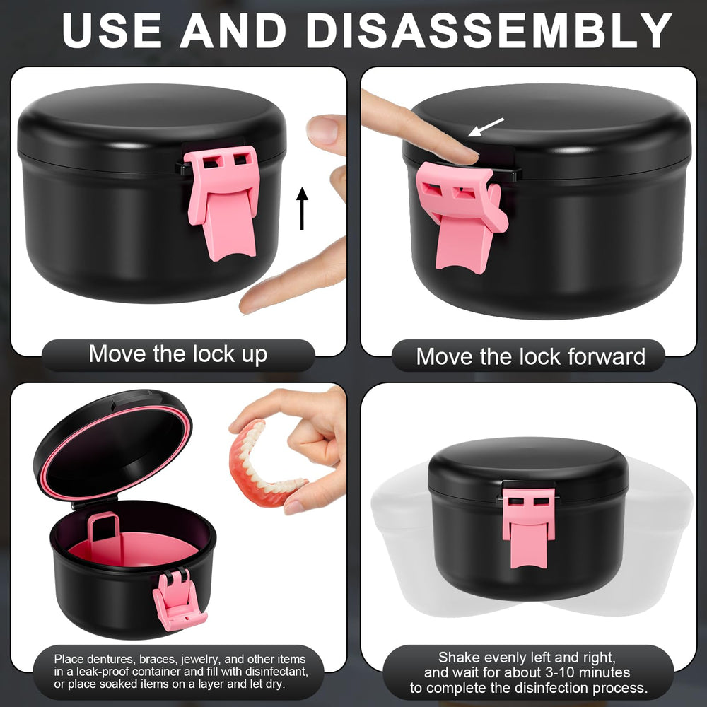 Lid with secure locking mechanism on denture case