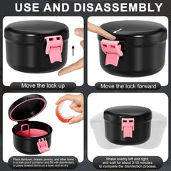 Lid with secure locking mechanism on denture case
