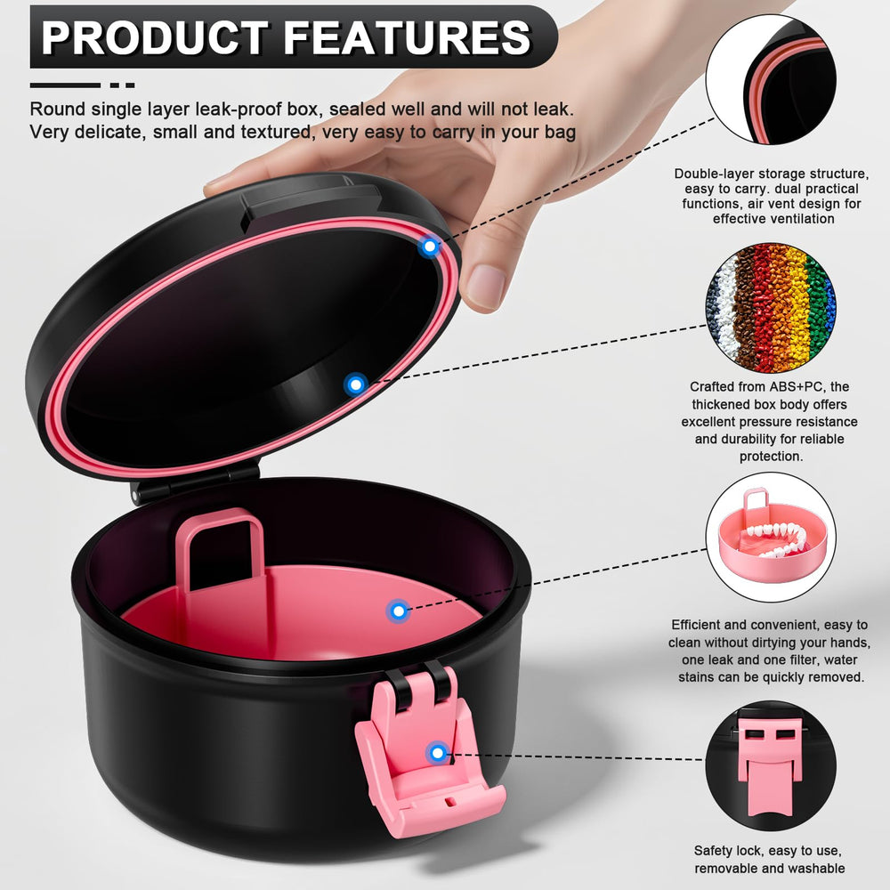 Compact travel-friendly denture case with dimensions 3.86 x 4.42 x 2.67 inches