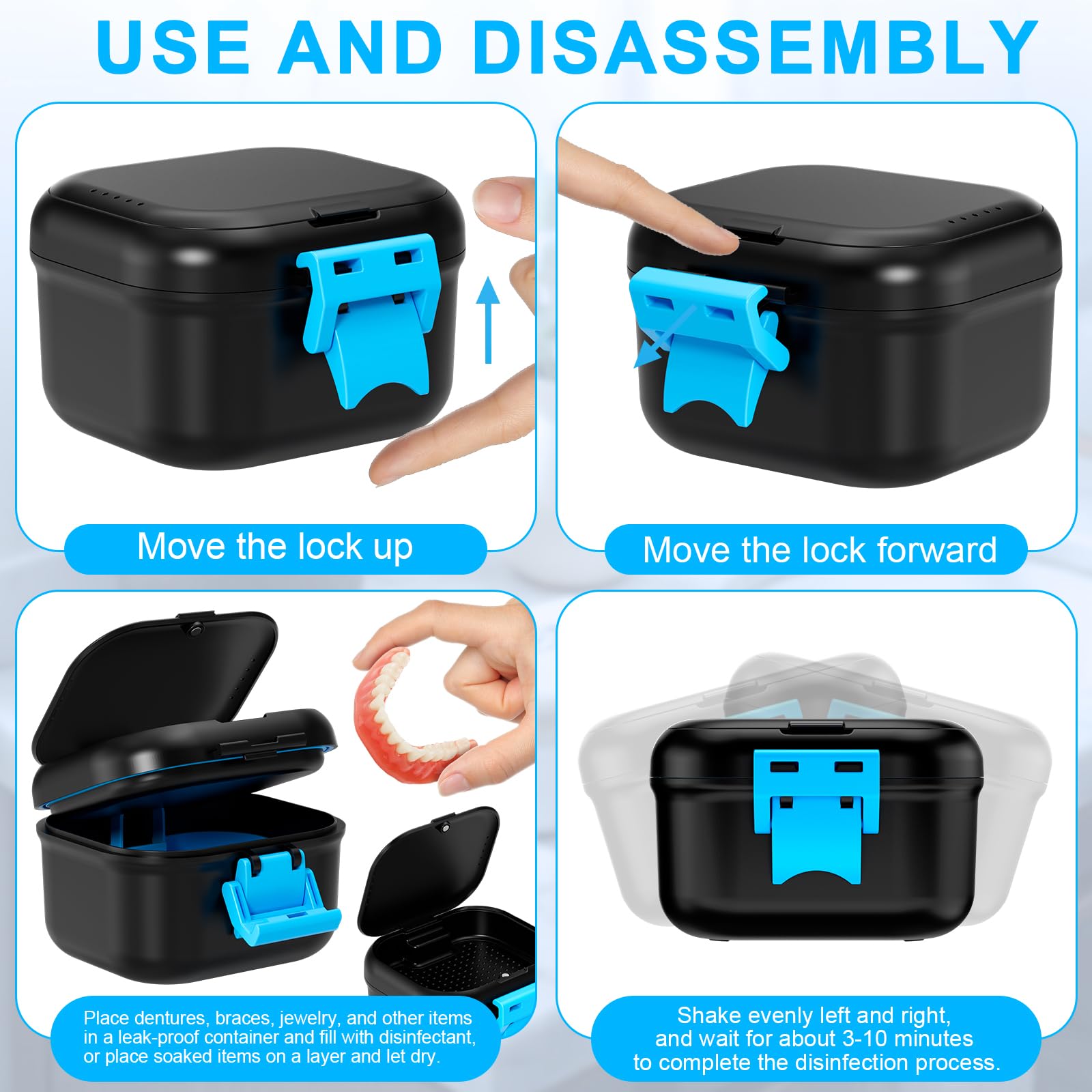 Denture case with 250ml capacity for dentures and retainers