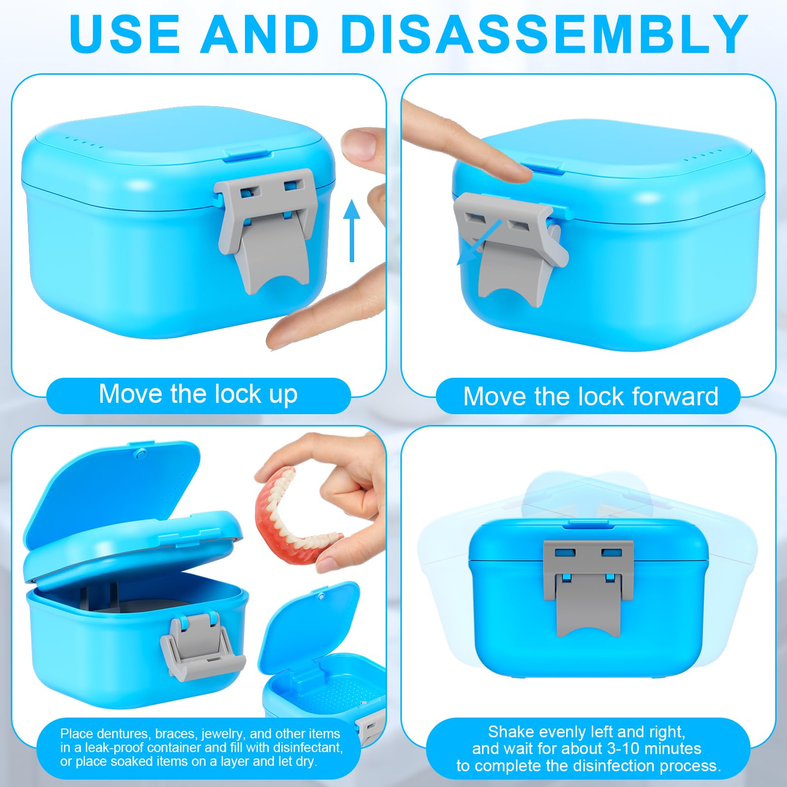 Denture case with detachable soaking basket for ANYLEY