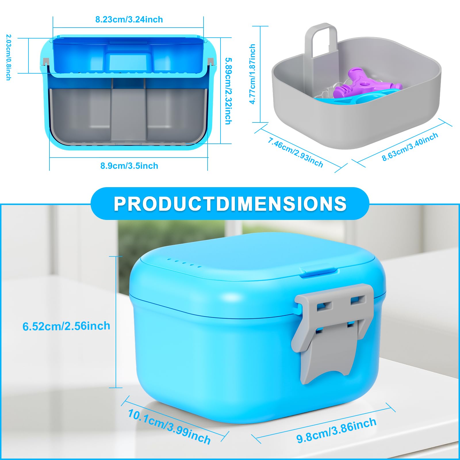 ANYLEY leak-proof denture case side view showing color and latch