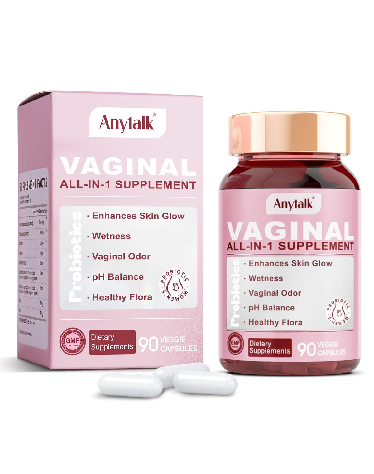 ANYTALK vaginal probiotics bottle with 90 capsules