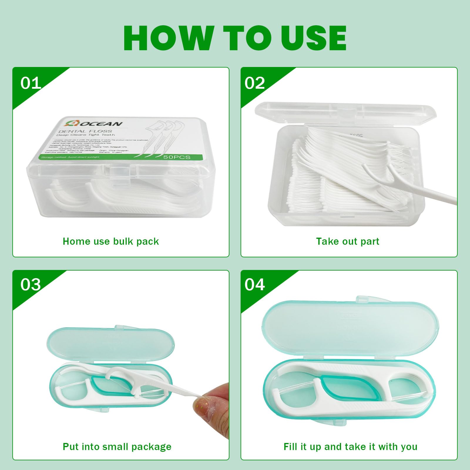 Debris removal with AOCEAN floss picks for thorough cleaning