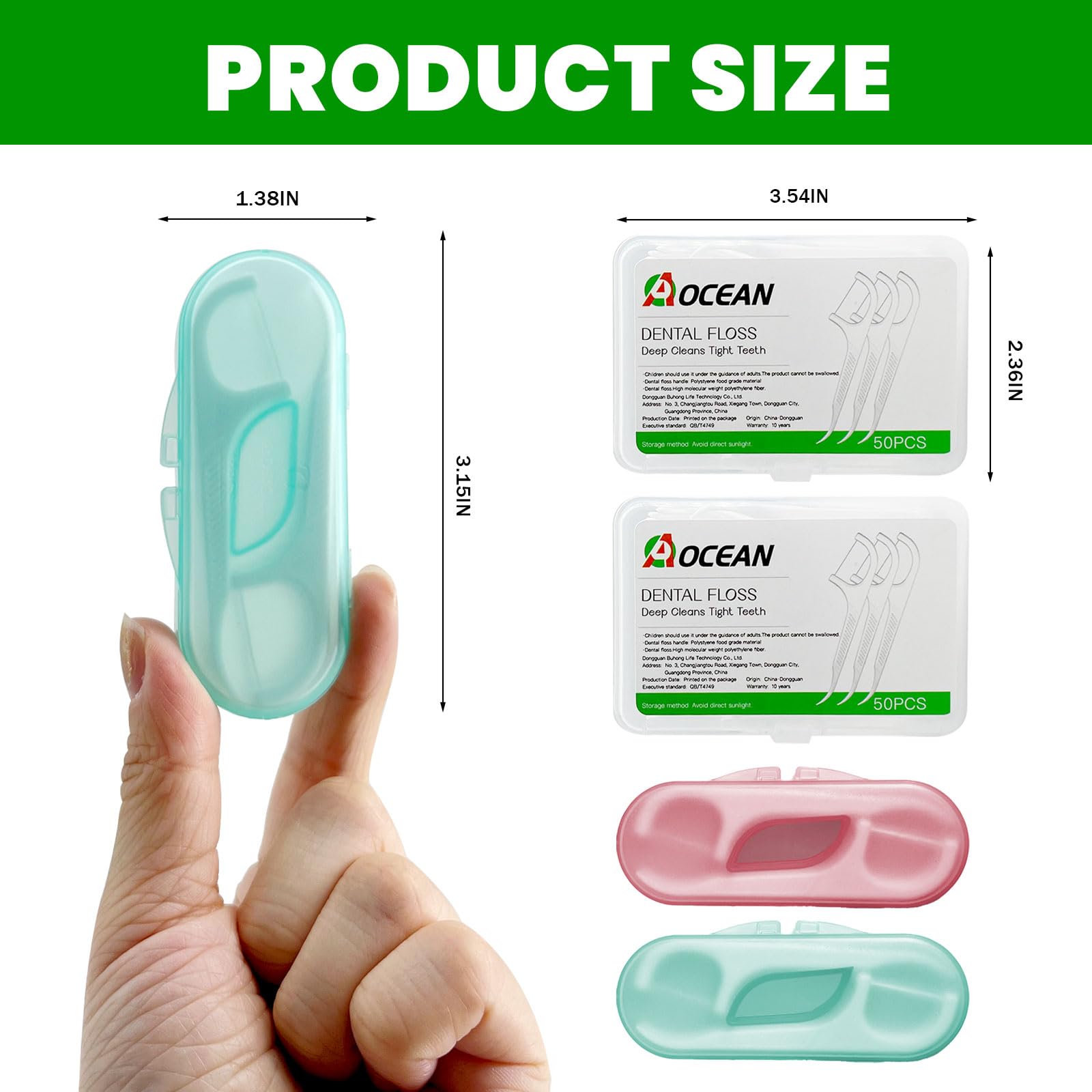 Close-up of AOCEAN travel floss picks in case