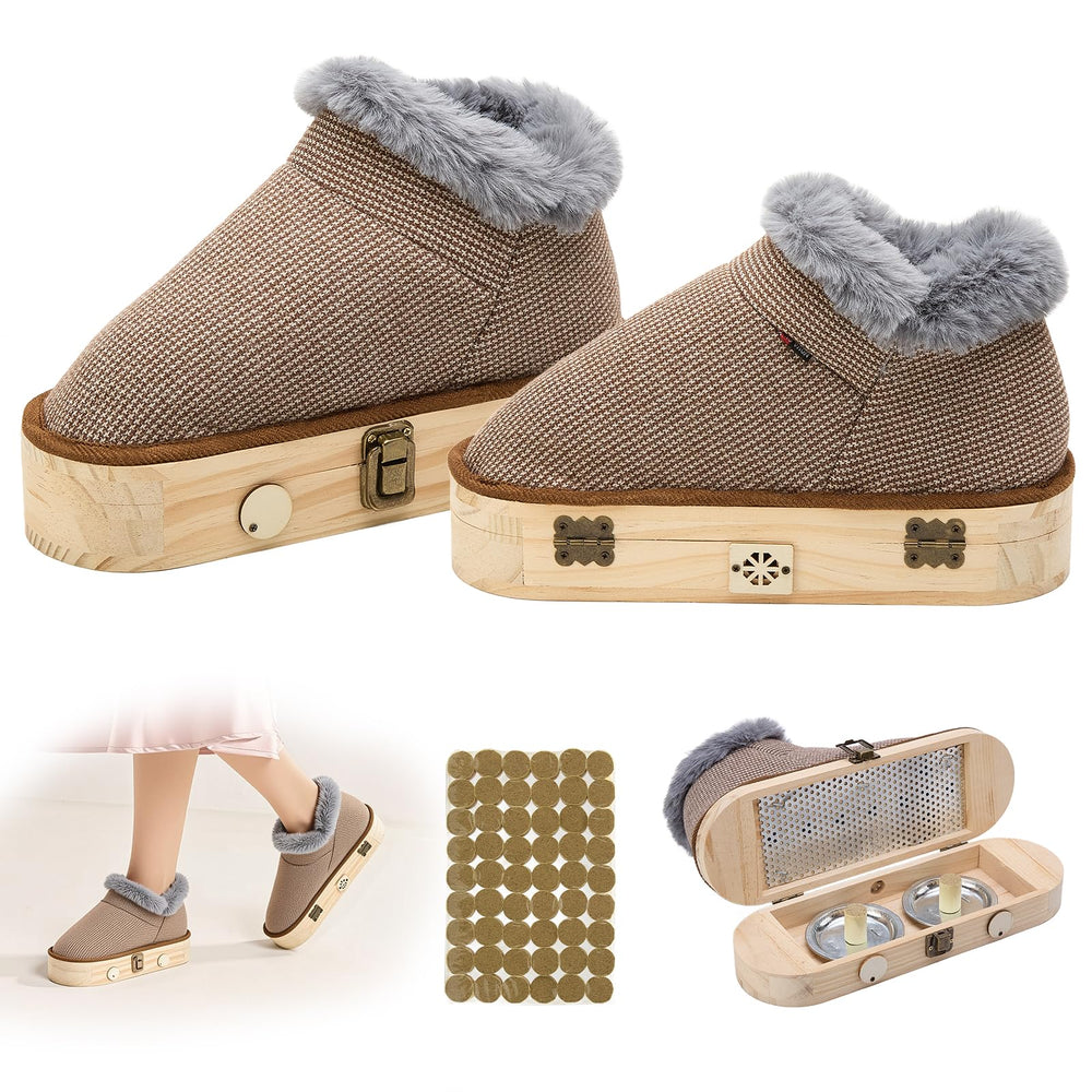 AODANC Moxibustion Shoes brown upper with solid wood moxas box