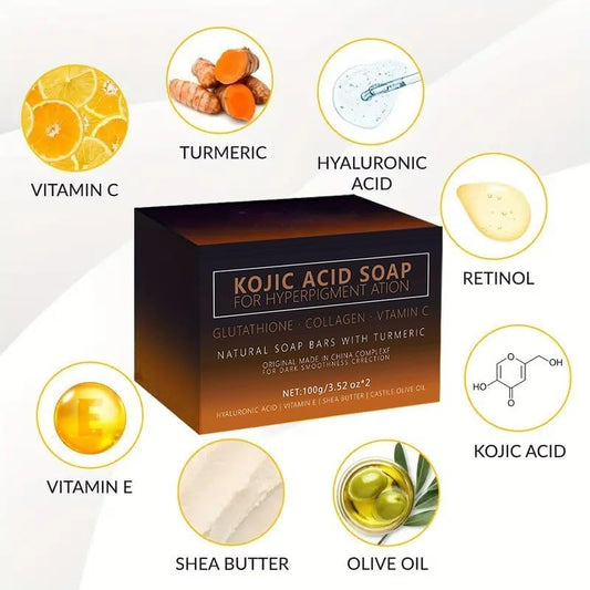 Close-up of AOJUIGO turmeric soap bar showing texture and ingredients