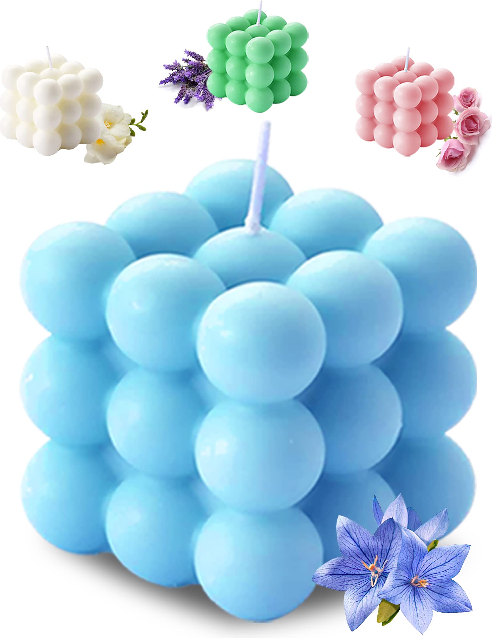 Aokala Bubble Cube Candle in Bluebell Blue, 5.4 oz soy wax
