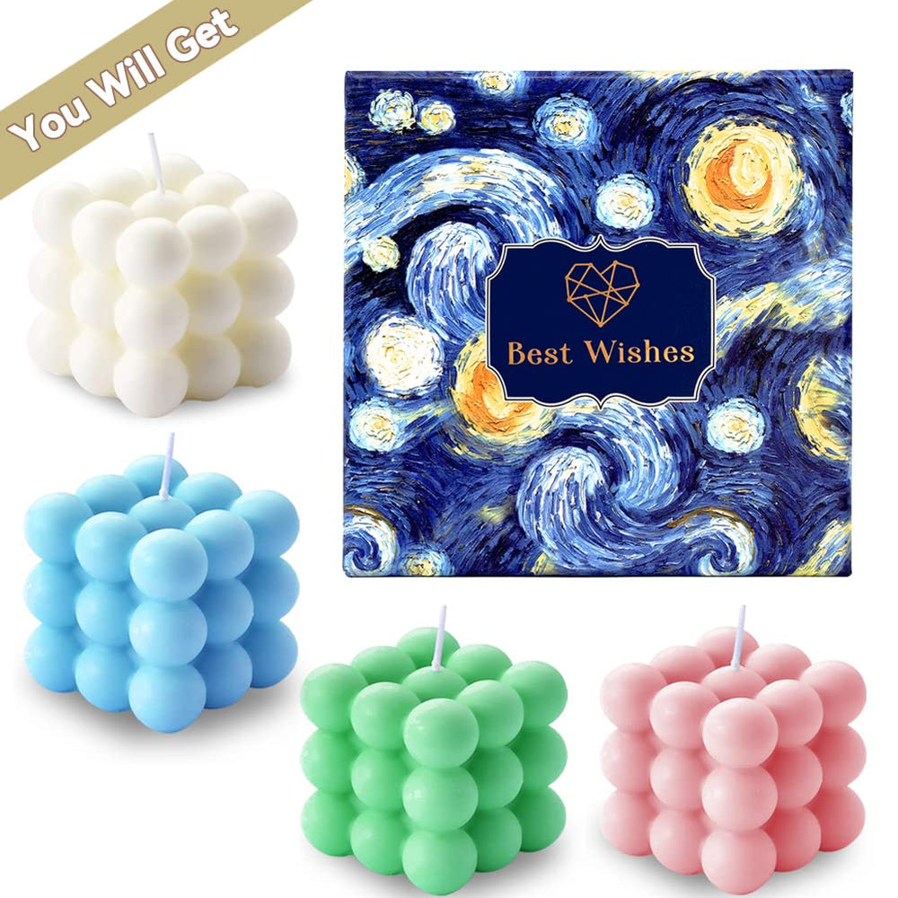 Living room decor featuring Aokala 4-pack bubble cube candles