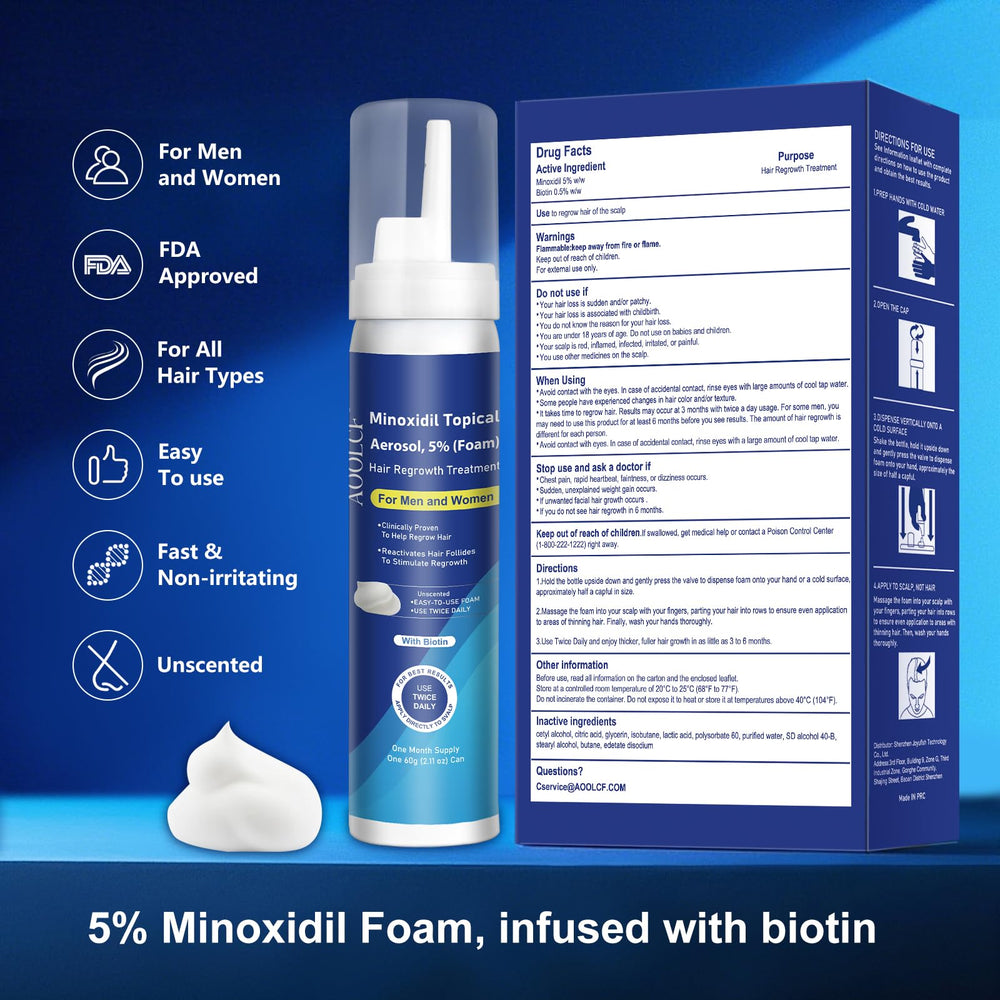AOOLCF Minoxidil Foam hair density visual suggesting a fuller look