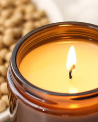 Close up of AOOVOO gold foil labels on candle jars
