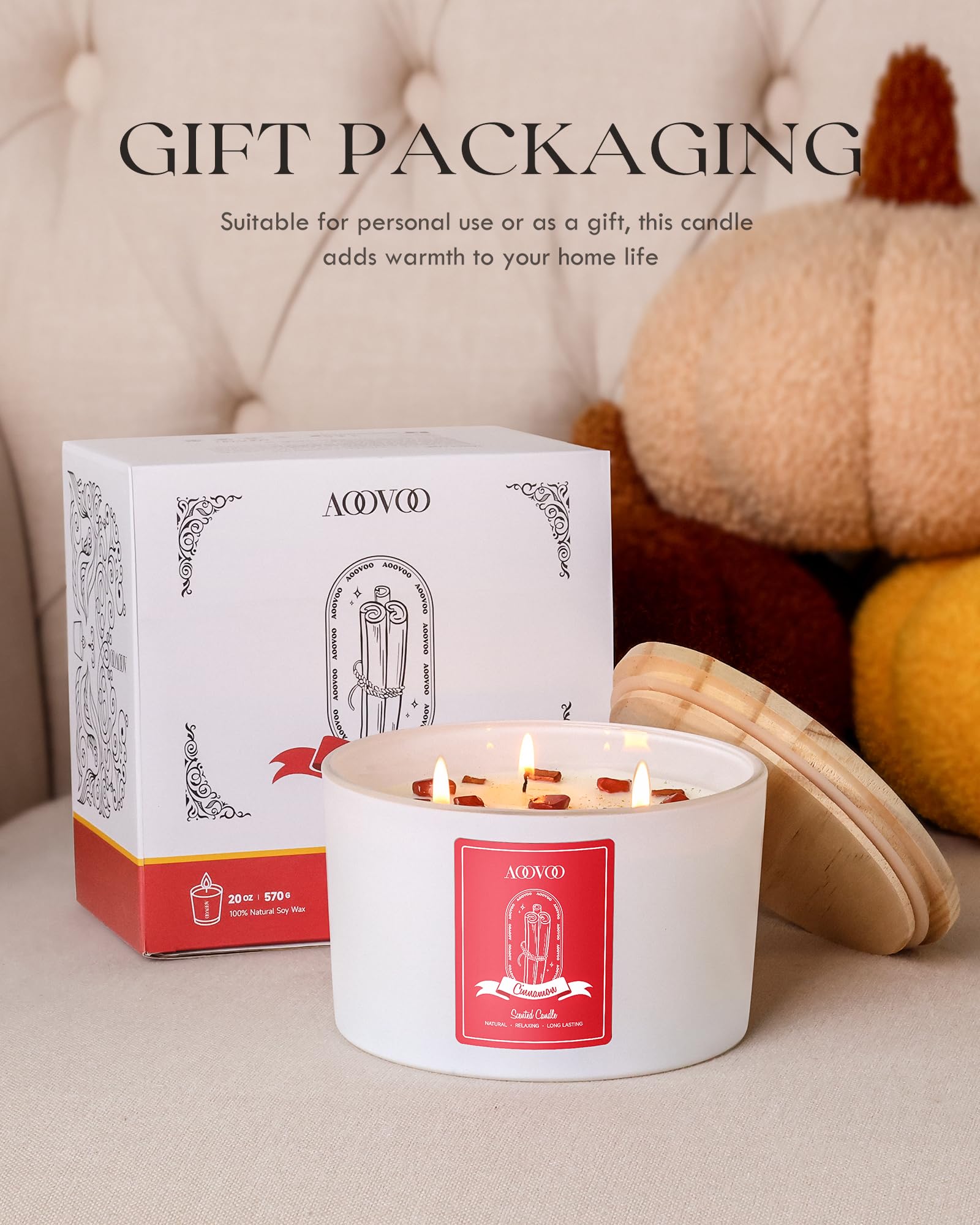 Lifestyle scene of AOOVOO candle in a cozy home setting