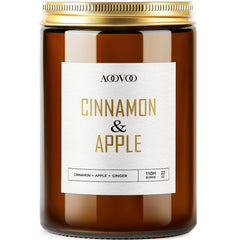 AOOVOO jar front view showing apple cinnamon scent and elegant gold text benefit: decorative display