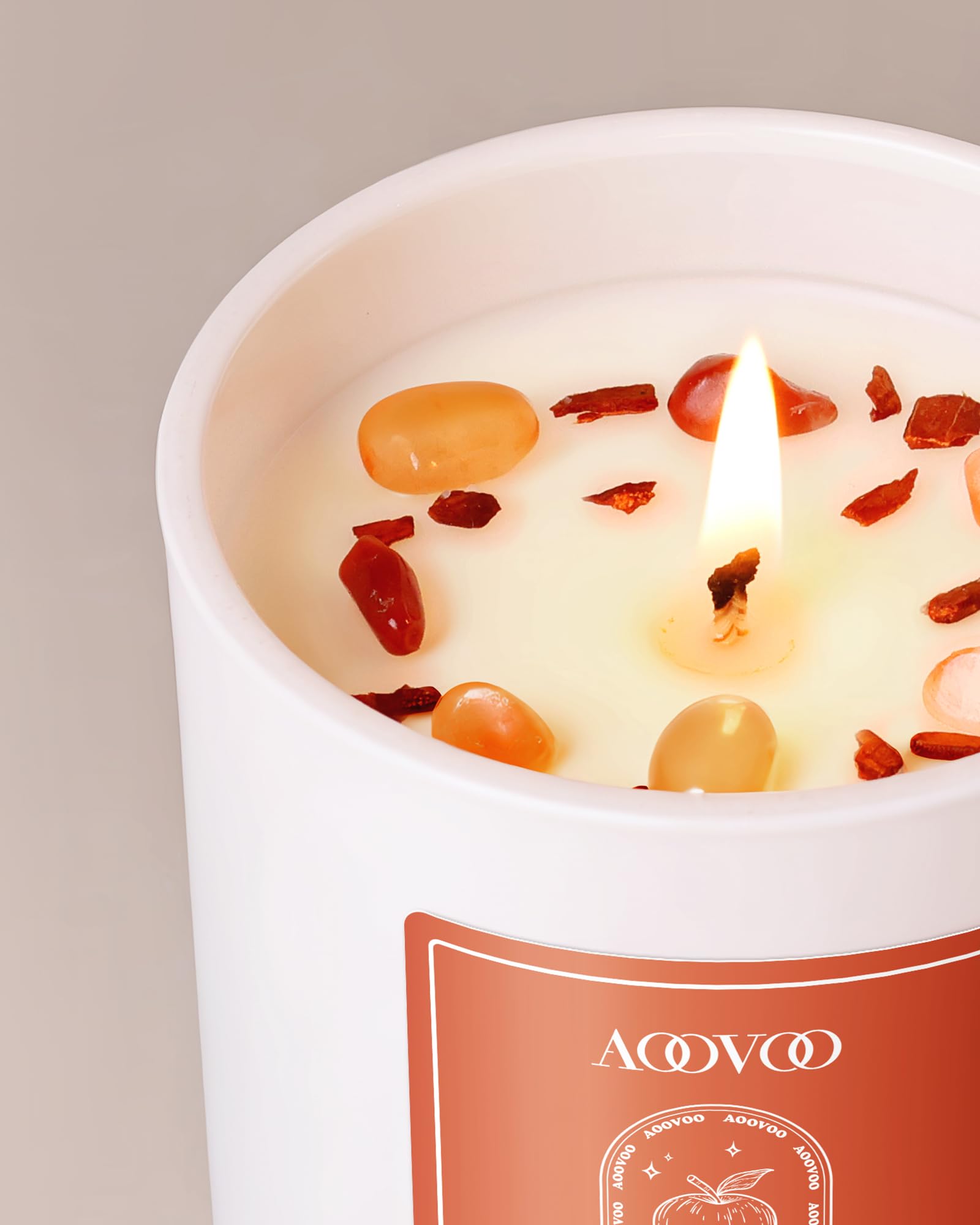 AOOVOO candle burning in living room creating cozy, inviting scent