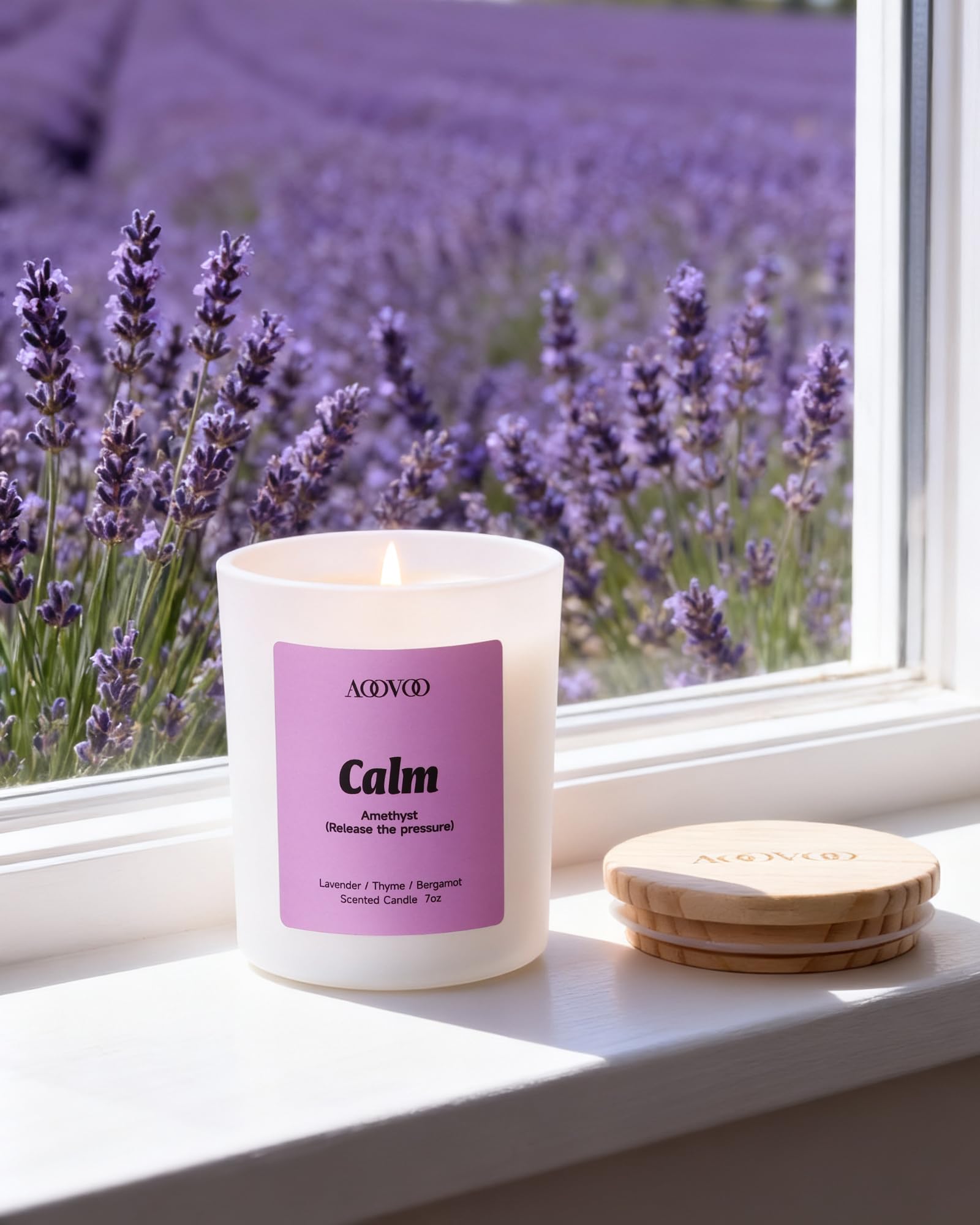 Lavender Thyme candle with Amethyst crystal for Calm