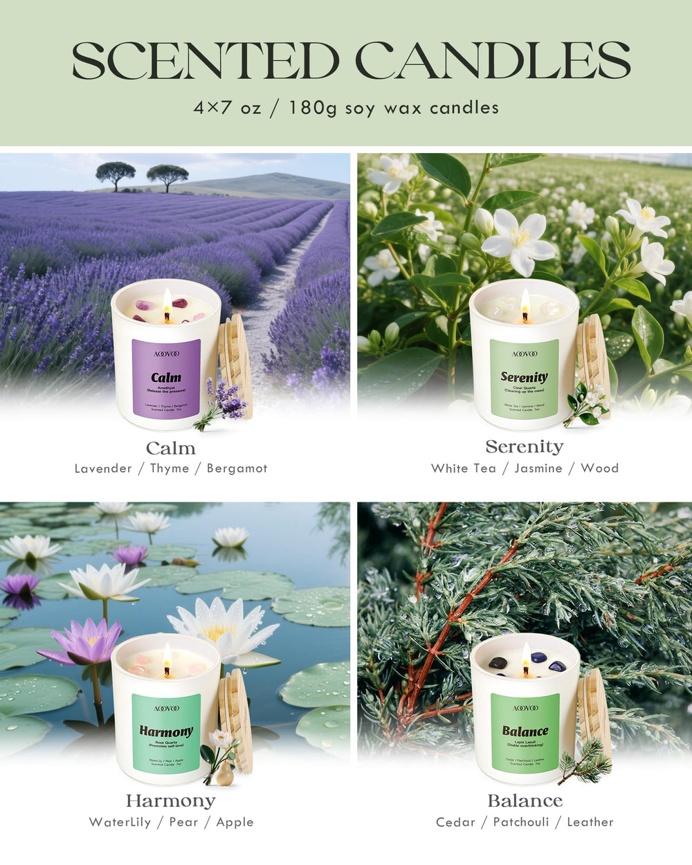 Water Lily Pear candle with Rose Quartz for Harmony