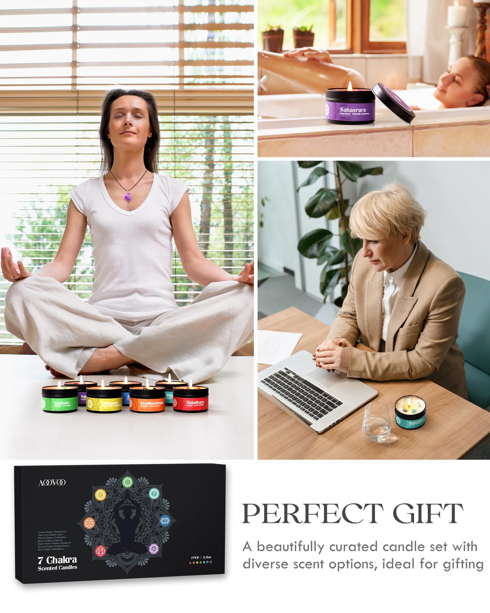 AOOVOO Chakra Candles with Citrine crystal for confidence and energy