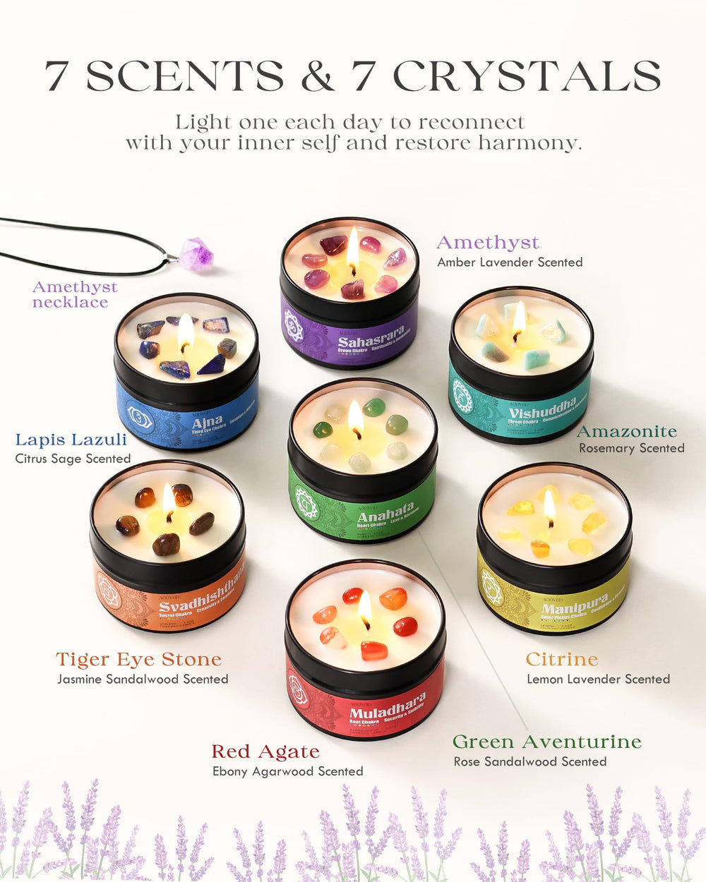 AOOVOO Chakra Candles with Lapis Lazuli crystal forchakra balance