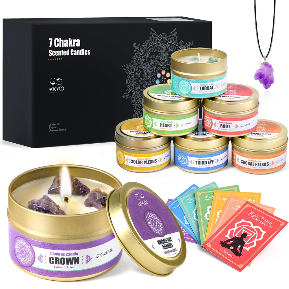 AOOVOO 7 Chakra Candles with Healing Crystals — front view