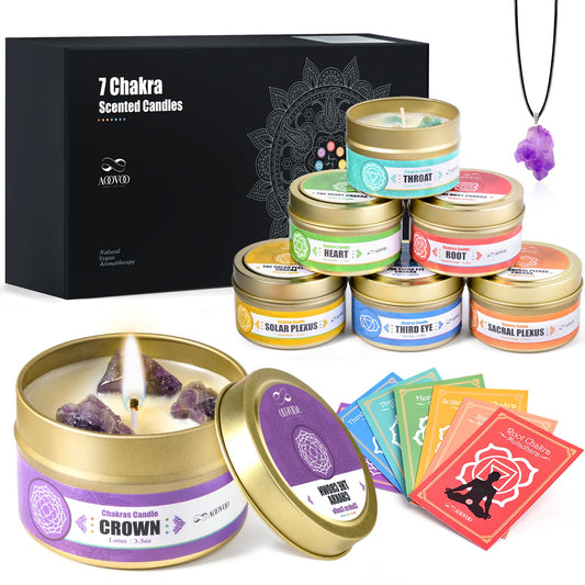 AOOVOO 7 Chakra Candles with Healing Crystals — front view