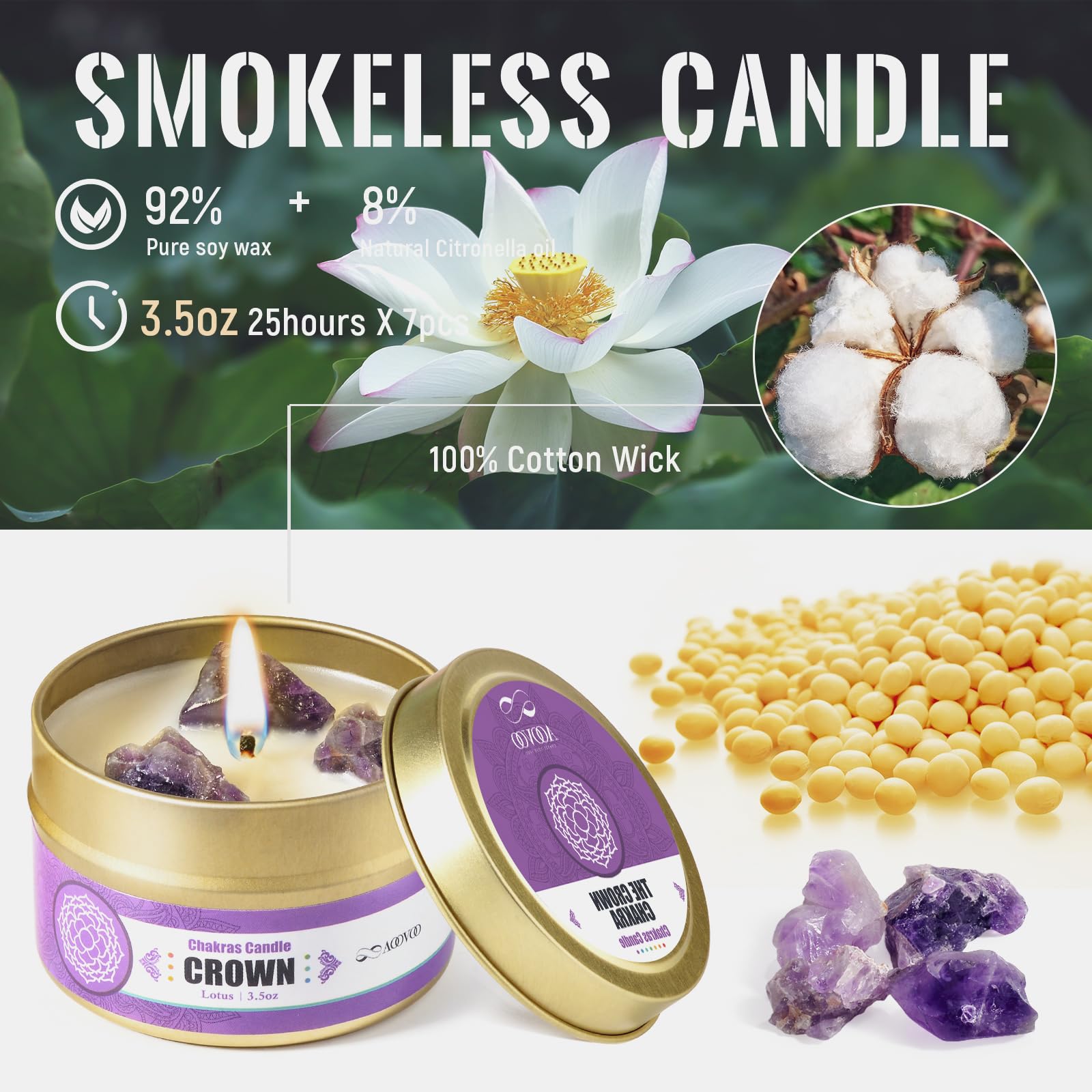 AOOVOO Chakra Candles Gift Set packaging with crystals