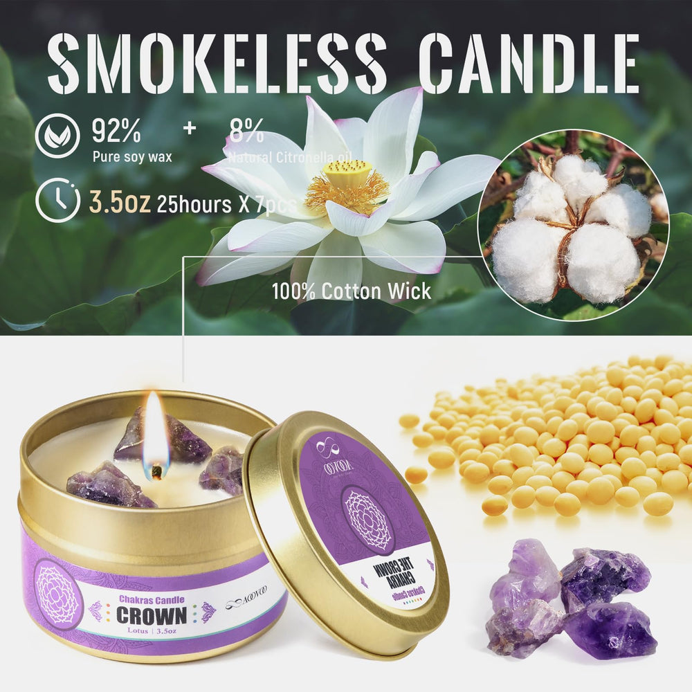 AOOVOO Chakra Candles Gift Set packaging with crystals