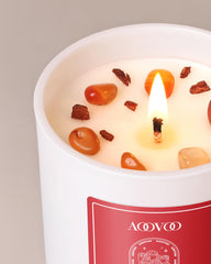 Close-up of AOOVOO Cinnamon Candle with wax and label