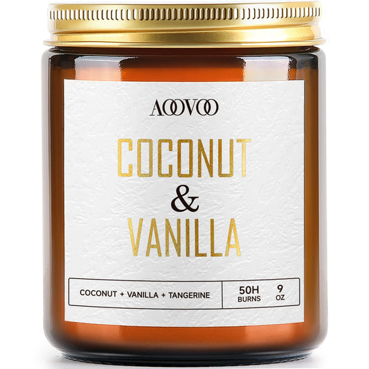 AOOVOO Coconut Vanilla 9oz candle jar product shot