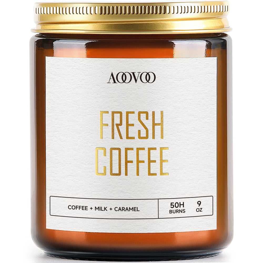 AOOVOO Fresh Coffee Candles 9oz jar with gold text