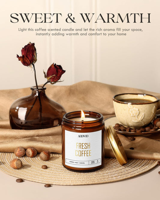 Close-up of caramel macchiato coffee candle label