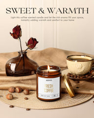 Close-up of caramel macchiato coffee candle label