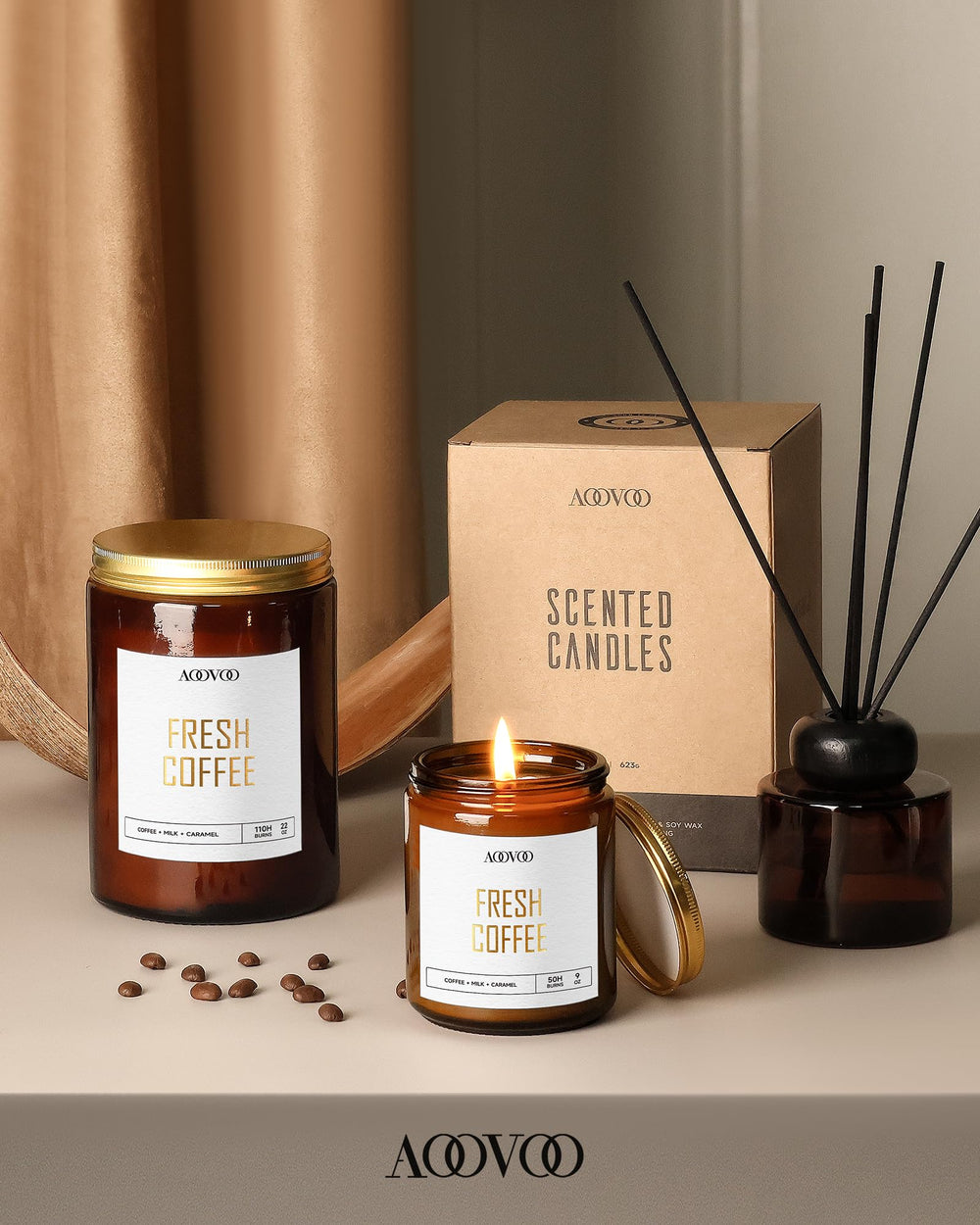Living room ambiance with coffee candle burning