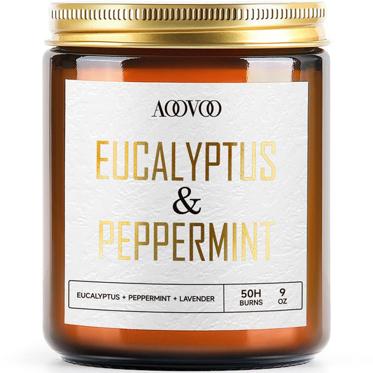 AOOVOO Eucalyptus Mint Candle 9oz jar front view