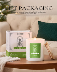 Cozy winter home scene featuring AOOVOO Fir Scented Candle