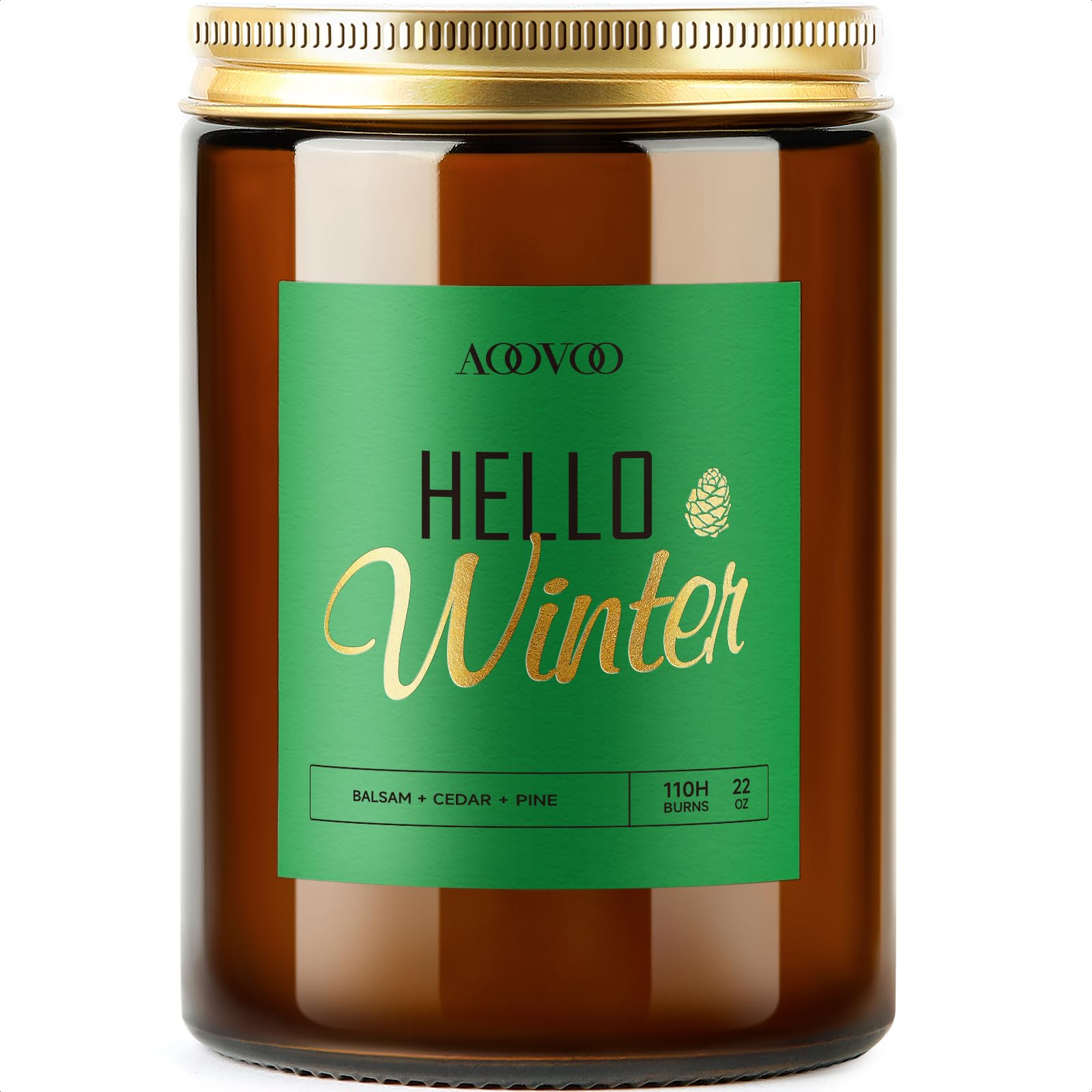 AOOVOO Hello Winter Candle 22oz pine scented soy wax - front view