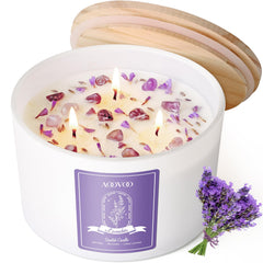 AOOVOO lavender candle 20oz 3-wick with amethyst crystals inside