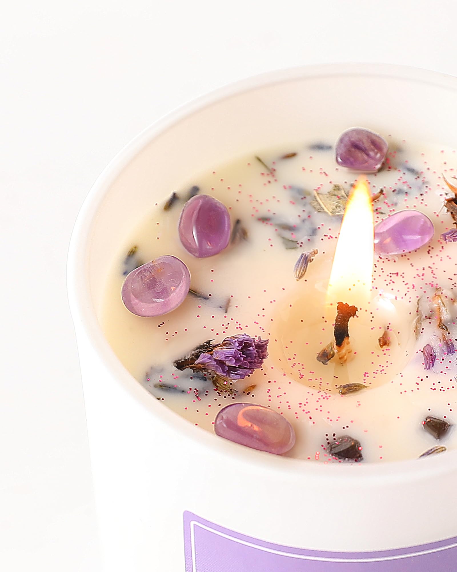 Crystal inside candle with calming energy