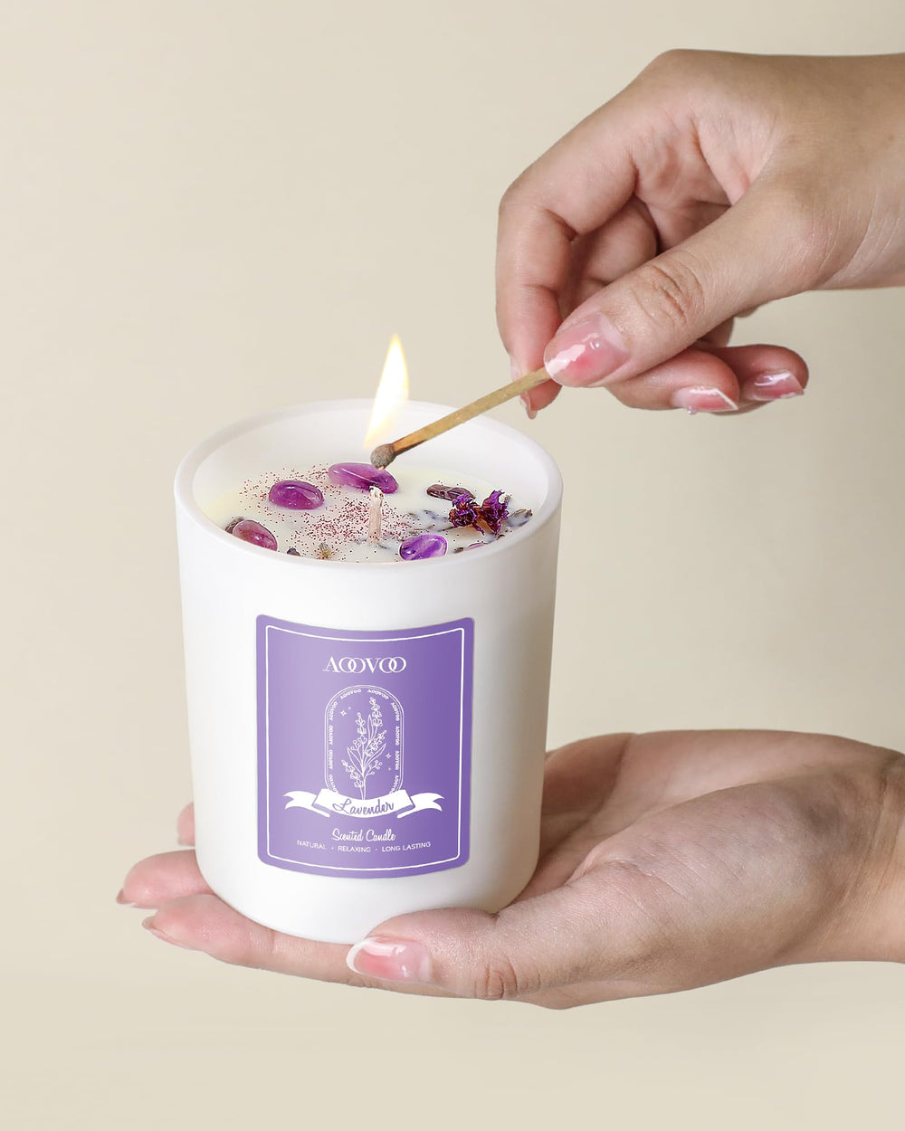 Candle burning with lavender aroma in a cozy setting