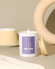 Close-up of crystals inside the candle with lavender fragrance