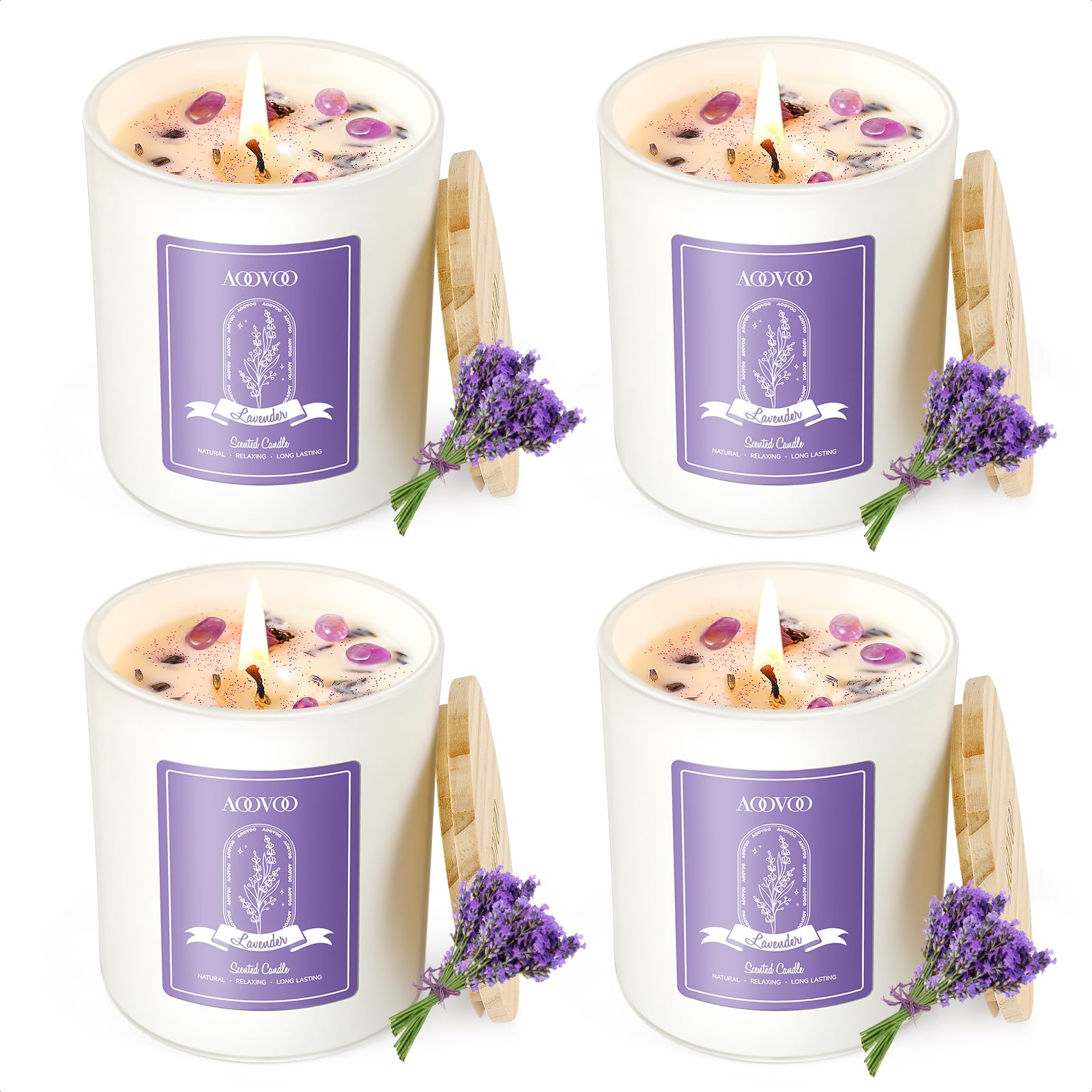 AOOVOO Lavender Candles Set 4 Pack in premium packaging
