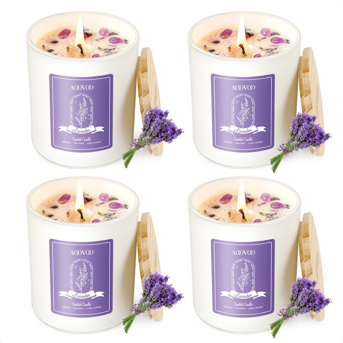 AOOVOO Lavender Candles Set 4 Pack in premium packaging