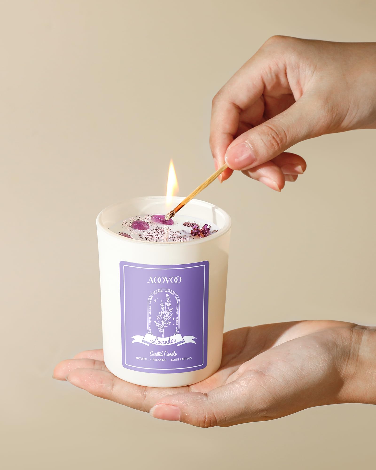 Four AOOVOO lavender candles totaling 28 oz and 200 hours burn time