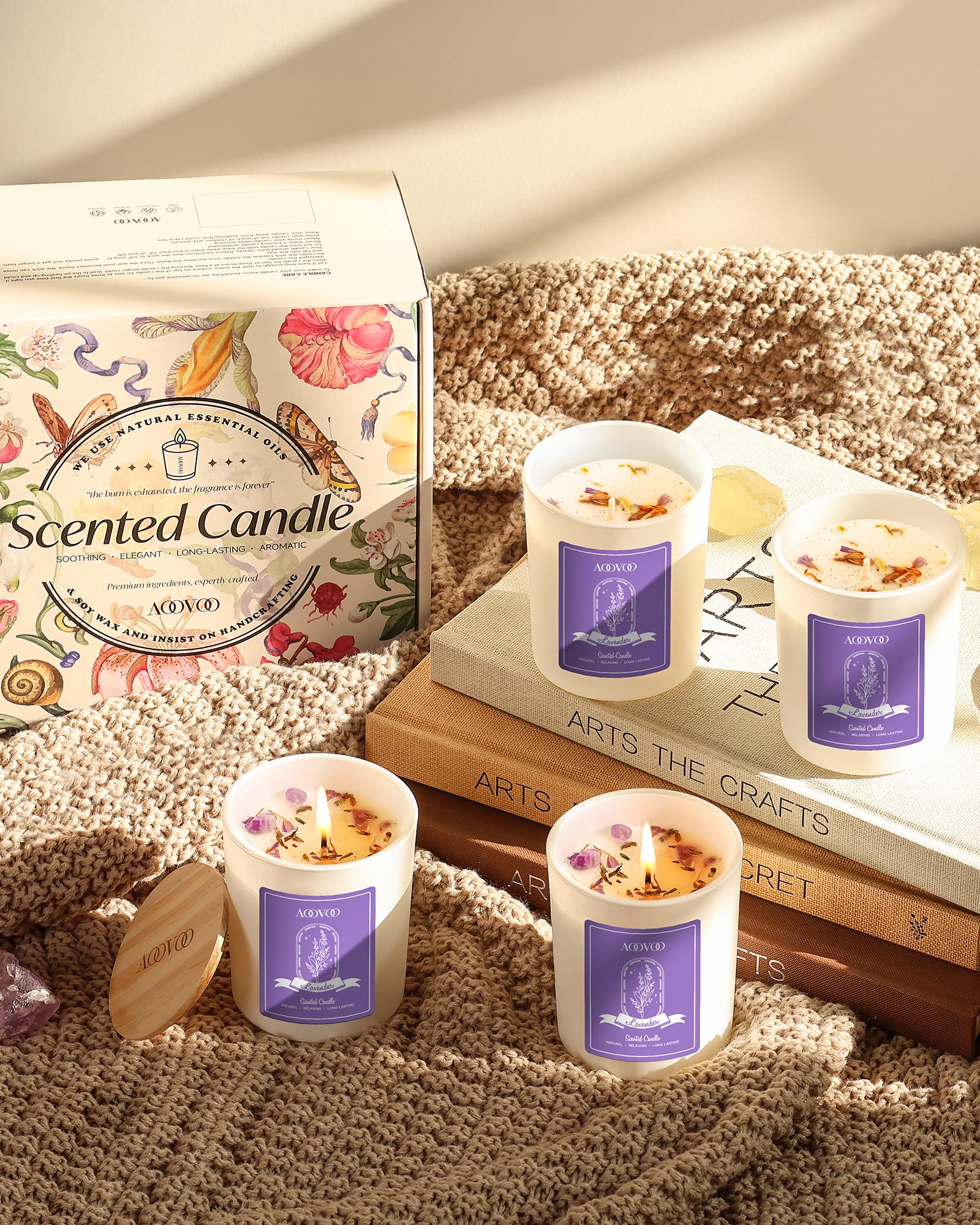 Gift-ready AOOVOO Lavender Candles Box for Mother's Day and birthdays