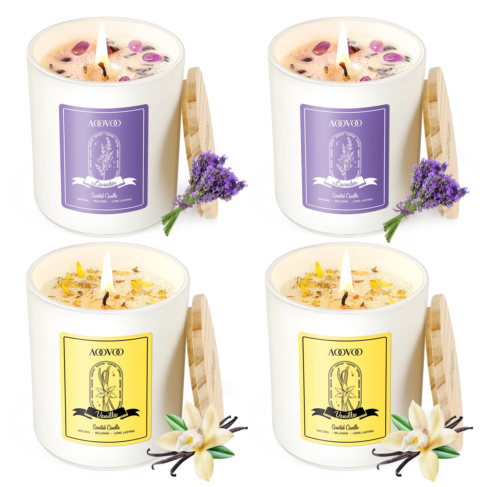 AOOVOO Lavender Candles Set 4-Pack front view
