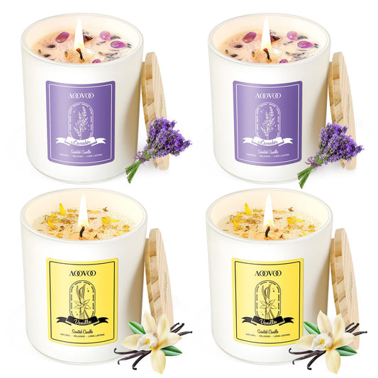 AOOVOO Lavender Candles Set 4-Pack front view