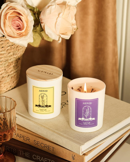 AOOVOO Lavender Candles Set 4-Pack side view