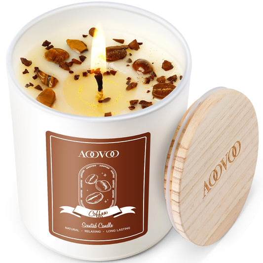 AOOVOO Macchiato Coffee Scented Candle 10oz with crystals - front view