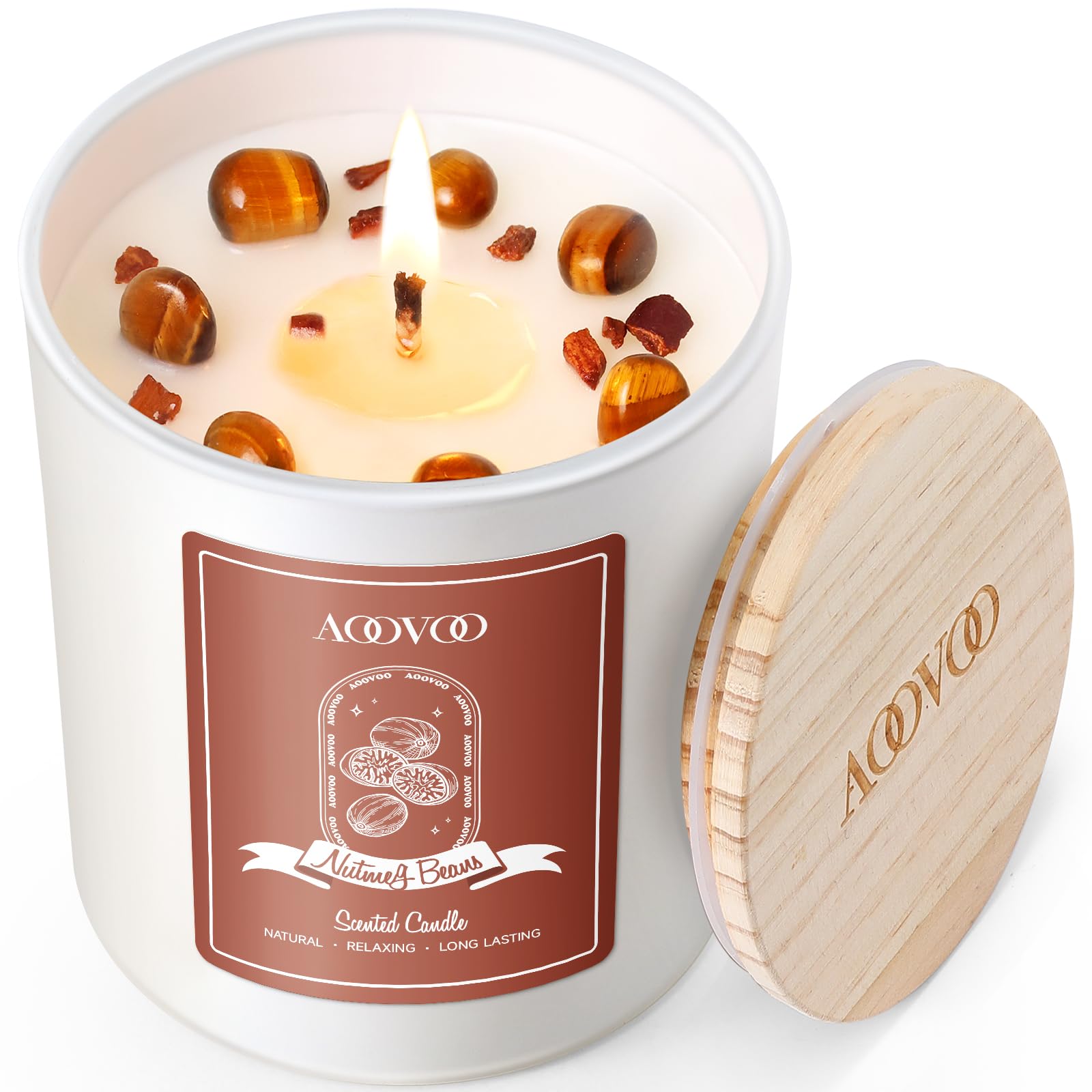 AOOVOO Nutmeg Beans candle 10oz jar front view