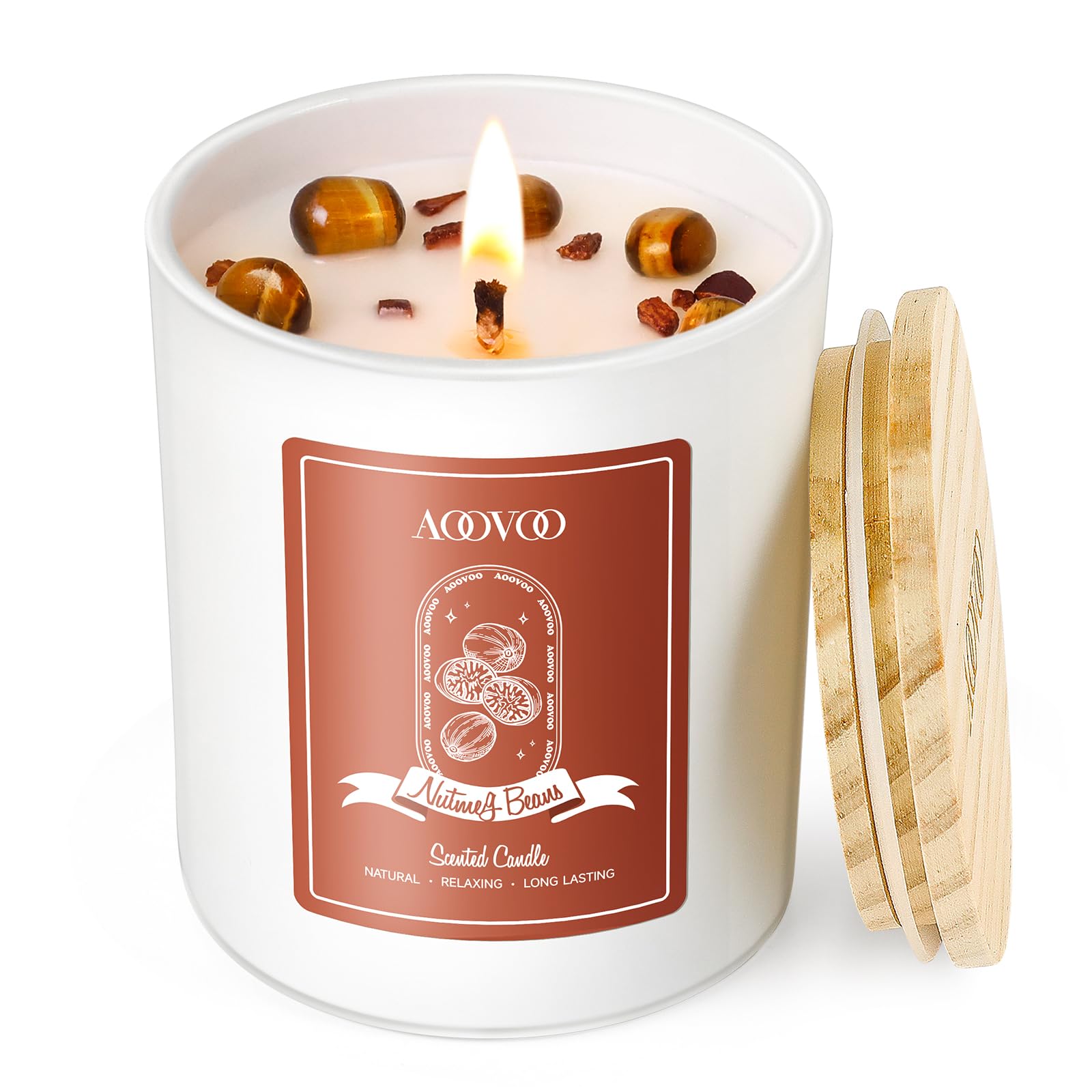AOOVOO Nutmeg Beans candle with crystals inside (7oz) - front view